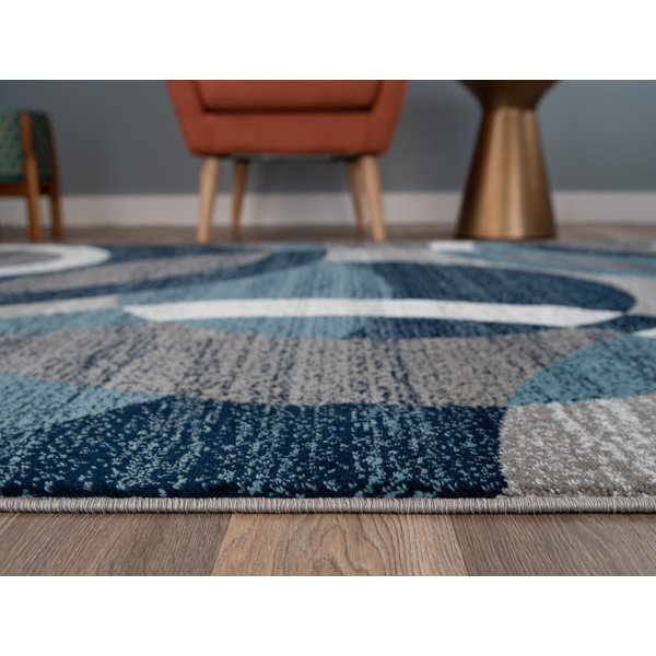 Wrought Studio Mehul Abstract Machine Woven Area Rug in Blue/Ivory/Gray